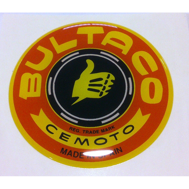 Anagrama deposito Bultaco, color amarillo y rojo.